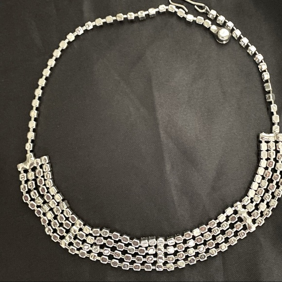 Vintage Clear Rhinestone “Dog Collar” Style Silver Tone Choker Necklace - Picture 3 of 4